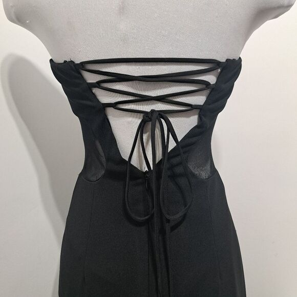 Vintage Cache Beaded Sexy Illusion Hips Novelty Strapless Maxi Dress Sz 4 Black - Picture 14 of 15